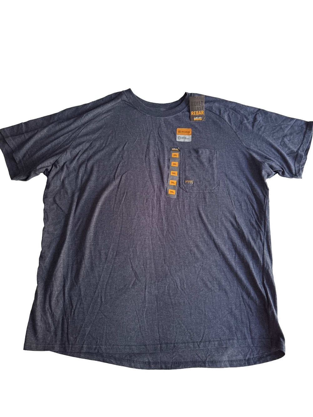 ARIAT NWT Men’s Rebar Work Cotton Strong Short-Sleeve Navy Heather Blue T-Shirt